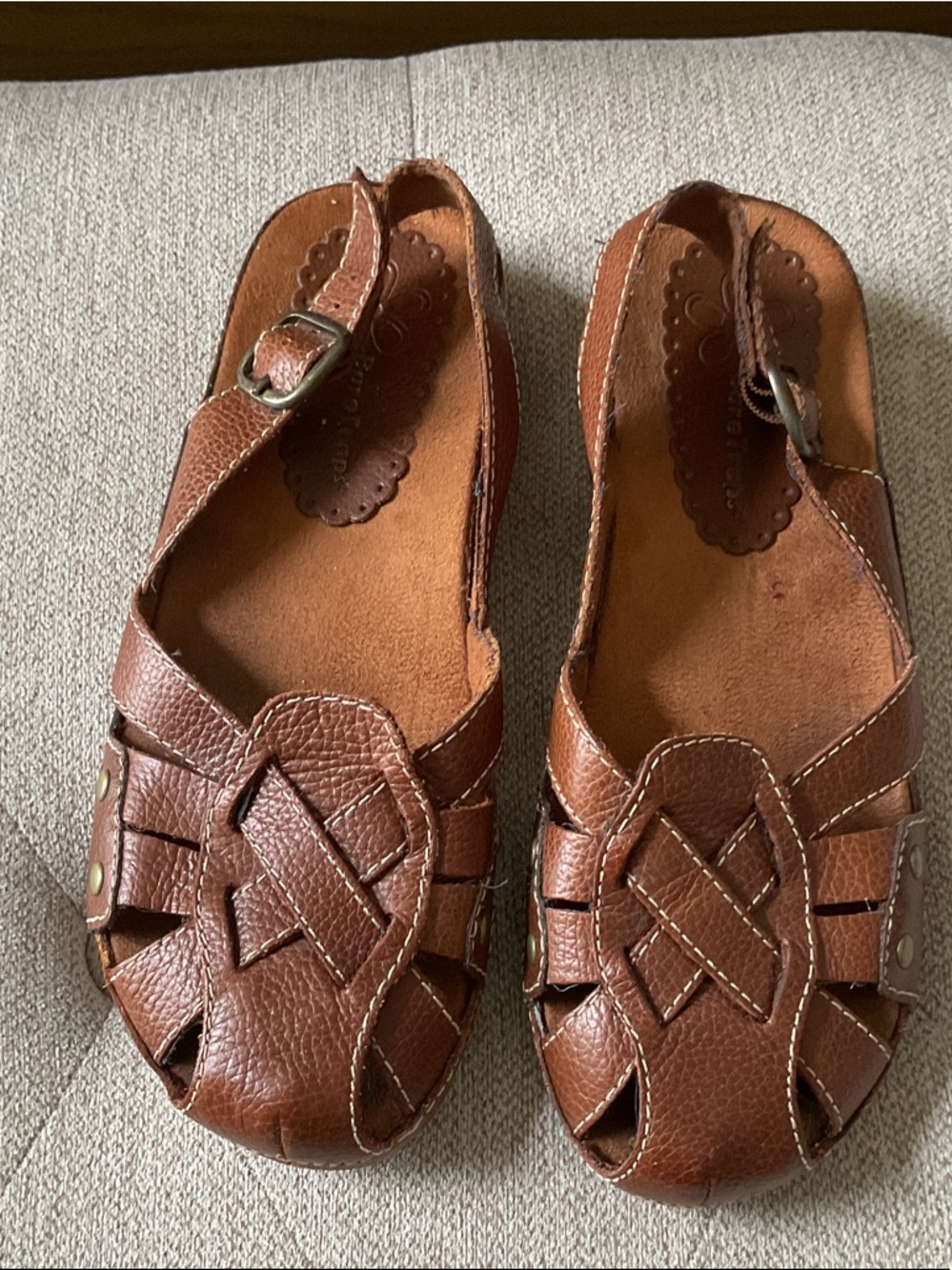 Bare Traps Brown Leather Woven Toe Slingback Flats Sandals 8M